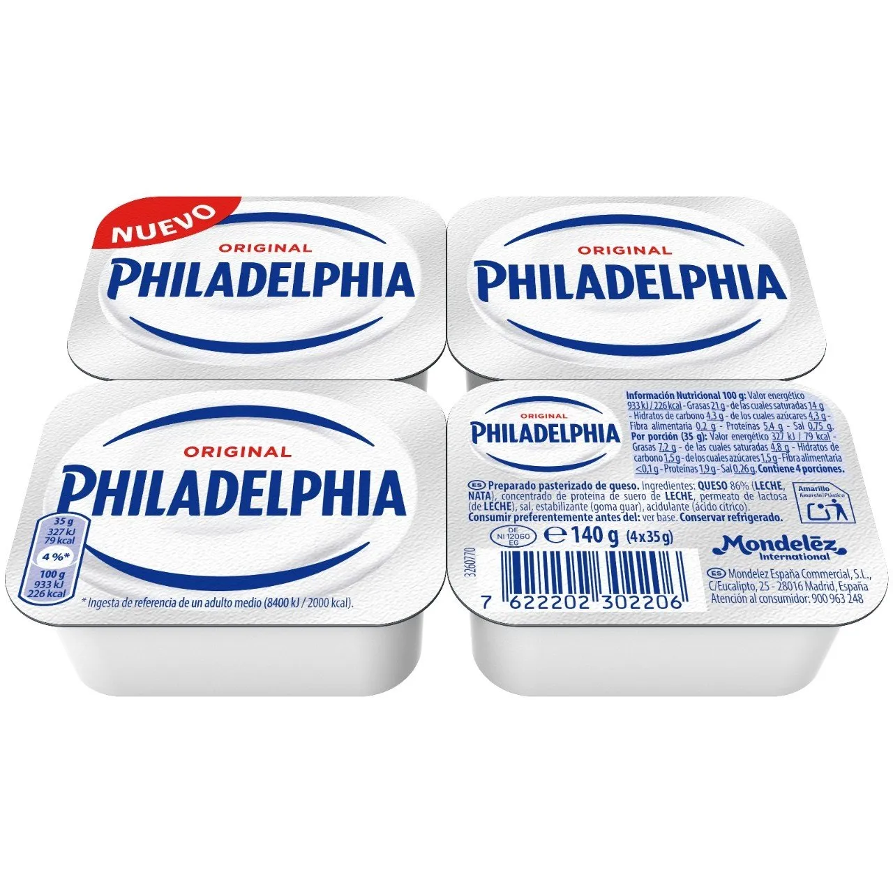 Queso Philadelphia Porciones 140g (4x35g) x 10Ud — Quesos Frescos / Tiernos