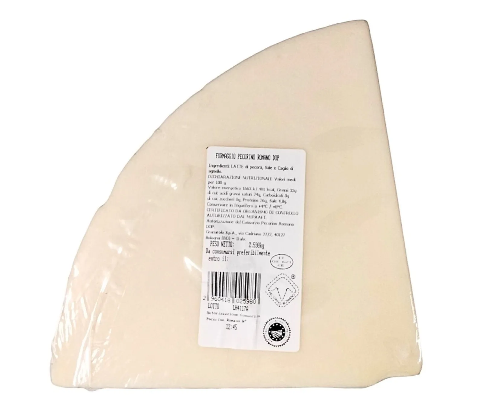 Pecorino Romano Oveja 1/8 3,5Kg x 2Ud — Productos Italianos