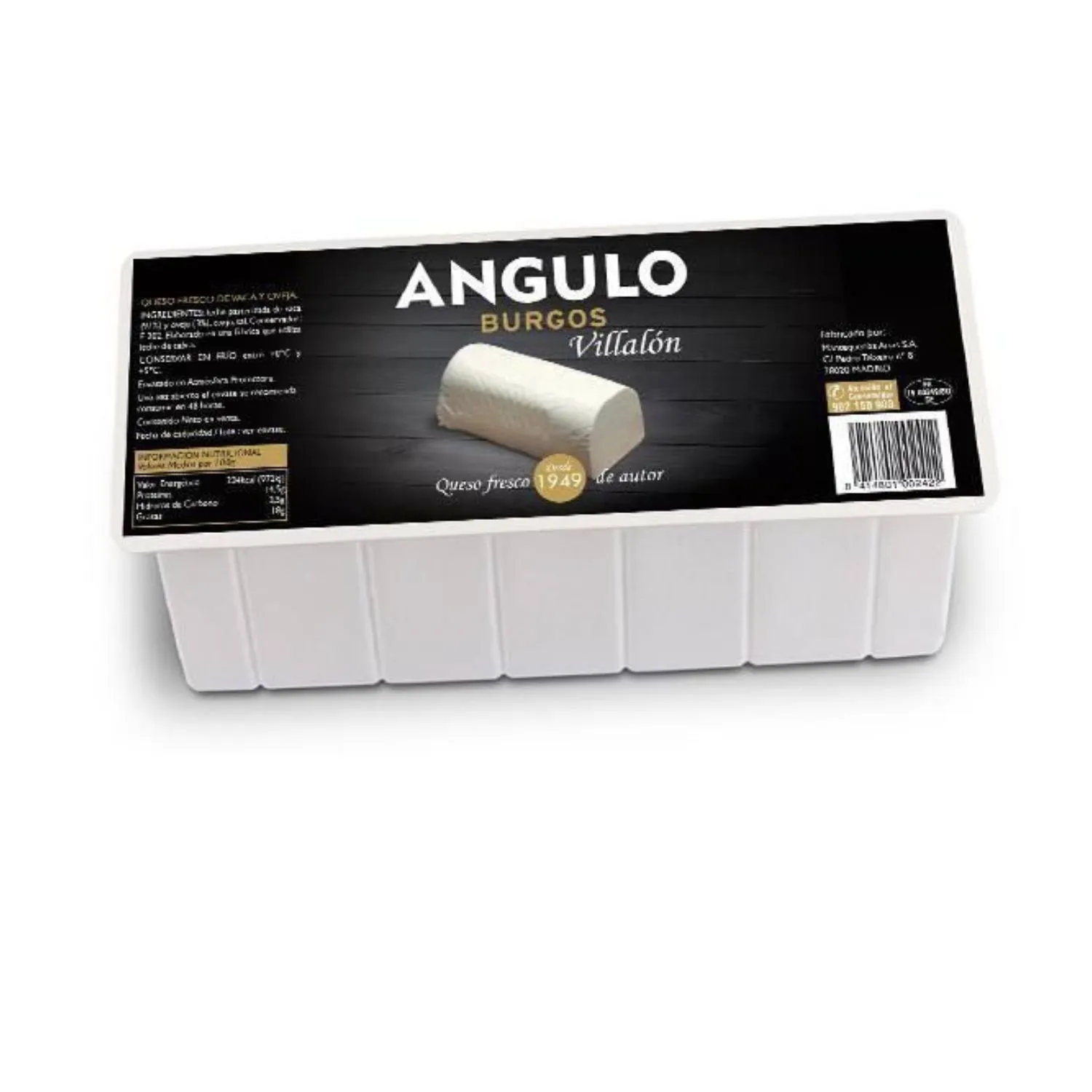 Queso fresco Angulo formato Villalón de 2 kg envasado al vacío, pack de 2 unidades